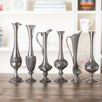 Ustvarjalne vaza retro pav kovinske zlitine zlate/bron/srebrno majhne vaze dekor obrti, steklenica za domov okrasni dodatki