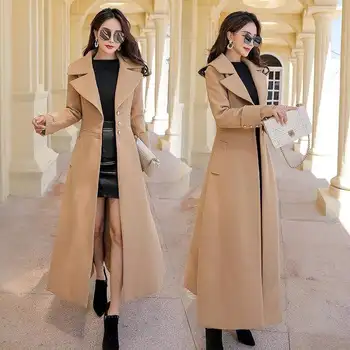2020 novo modno Jesen zima volnene plašč Ženski modeli Slim temperament Super dolgi volna plašč jakna ženske Windbreaker Cothes