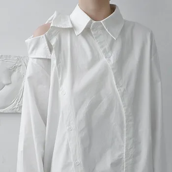 IEFB /oblačila za moške Nišo design nezakonitih dekonstrukcija majica z dvojno izrez svoboden velika velikost črno beli vrhovi moški 9Y3978