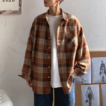 Korejski Slog Kariran Srajce Za Moške Oblačila Ulzzang Kpop Oblačila Hip Hop Preveliko Majico Ulične 2020 Modni Par Vrhovi