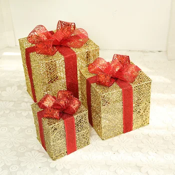 3pcs/niz Božično Darilo Polje Božično Kovanega Železa Scene Dekoracijo Gift Box Z Baterijo Polje Svetlobe Niz Toplo Bela