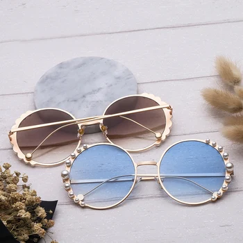Beneški Krog Gradient Pearl Sončna Očala Ženske Blagovne Znamke Očala Modno Oblikovanje Kovinski Okvir Sončna Očala