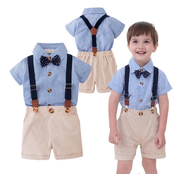 Otrok, Dojenček Fant Poletna Oblačila, ki Gentleman Vesele svate Otroci 1-4T Oblačila Majice+Hlače+Kravato Baby Boy Kostum Obleko