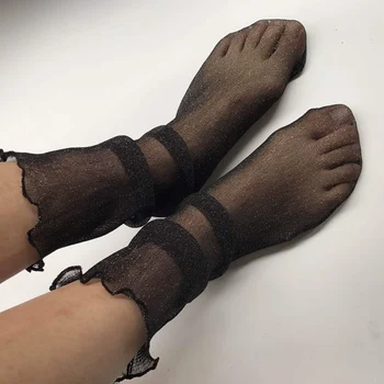Nogavice Čipke Visoke kakovosti Elastična Ultra-tanek Debelo najlon Nogavice kratke nogavice Očesa Ženske perilo prosojne nogavice