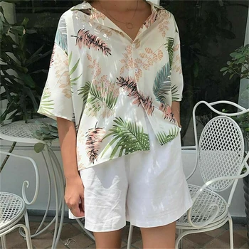 Nov Poletni Ženske Hawaiian Bluze Vrh Listov, Tisk Svoboden Šifon Bluzo Majice Ženske Dekle Priložnostne Počitnice Plaže Bluzo Blusas 2019