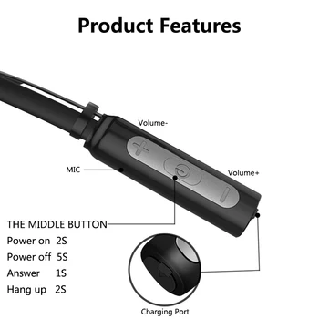 BH1 Šport Bluetooth Slušalke Nepremočljiva Stereo Brezžična tehnologija Bluetooth Neckhang Slušalke z Mikrofon za telefon