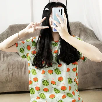Ustvarjanje 101 pižamo ženske kratka sleeved domov oblačila risanka tanko obrobo majhne lubenica sleepwear