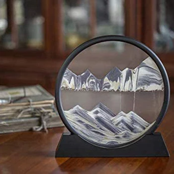 Premikanje Peska v slikah, Okrogle Steklene 3D Globoko Morje Sandscape v Gibanju Zaslon Teče Pesek Okvir(7 palčni)