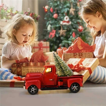 Vintage Božič Pick-up Modela Avtomobila Kovinski Tovornjak Doma Dekor Otroci Igrače Počitnice Dekor Božič Darilo Viseče Igrače, Okraski, Namizno