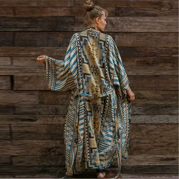 TEELYNN Boho Plaži Haljo Bombaž Oranžna Etnične Cvjetnim Tiskanja Kimono Vestidos Ženske Tunika z Dolgimi Rokavi Top Bluze prikriti Plus Velikost