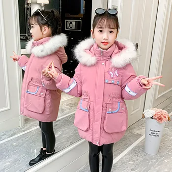 Lepe Dekleta Navzdol Jakno otroške Zimske Bombaž-Oblazinjena Oblačila za Otroke Toplo Debel Plašč Windproof Vezenje Parka Vrhnja oblačila