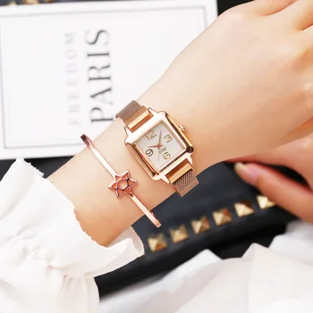 Luksuzni Kvadratnih Ženske Ure Magnetne sponke Moda Rose Zlata Quartz žensko Uro ročno uro Dame Watch reloj mujer 2020