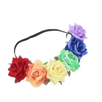 Nove Lepe Neveste Počitnice Hairband Mavrične barve Headdress Fannelette Rose Cvet CrownHeadband Poroko Cvetlični Venec