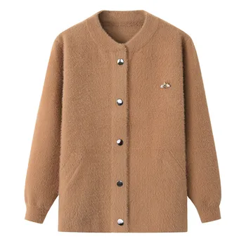 UHYTGF Mink kašmir pulover plašč za enkratno zapenjanje jopico žensk pomlad jesen pulover coats elegantna mama kratek plus velikost vrh 715
