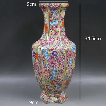 Jingdezhen Starinsko Qianlong Znamke Leta Emajl Zlati Heksagonalna cvetje starinsko vazo iz porcelana zbirka