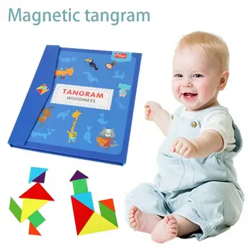 Montessori Lesena 3D Magnetni Tangram Sestavljanke, Uganke z Otrokom Zgodnje Učenje Izobraževalni Odbor Igrače Za Otroke Draži Možgane