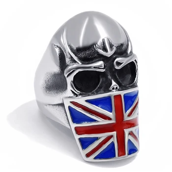 Mens Fantje, Silver inox Obroč združenega KRALJESTVA velika Britanija Zastavo Masko Lobanje Modni Nakit velikost 7-15