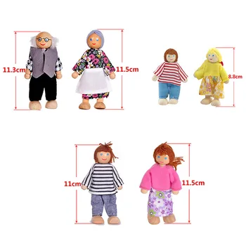 Leseno Pohištvo za Punčke Hiša Družine Miniaturni 7 Ljudi Lutka Igrača Vlogo Igrajo za Otrok Otroka M09
