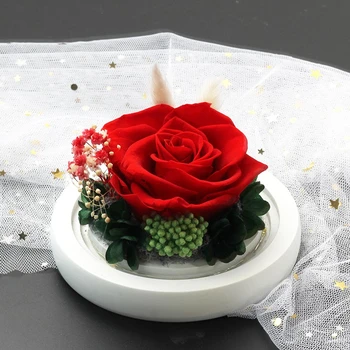 Vroča Lepotica In Zver Rdeče Rose Cvet V Stekleno Kupolo Leseno Osnovo Za Dekoriranje Valentinovo, Darila, Božični LED Svetilke Rose