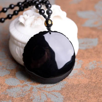 Črni Obsidian Carving Zmaj In Feniks Obesek Yin Yang Srečo, Amulet Ogrlica Za Moške Nakit WomenFine