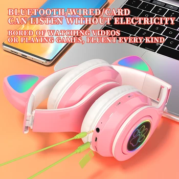 RGB Svetloba Bliskavice Luštna Mačka Ušesa Brezžične Slušalke za Zmanjšanje Hrupa Slušalke Bluetooth Otrok Slušalke Z Mikrofon Za Telefon