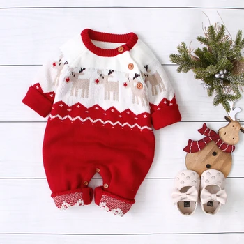 Božič Baby Boy Risanka Elk Jumpsuit Newborn Baby Girl Obleke z Dolgimi Rokavi, Pletene, Jeseni, Pozimi Toplo Jumpsuit Otroška Oblačila DARILO