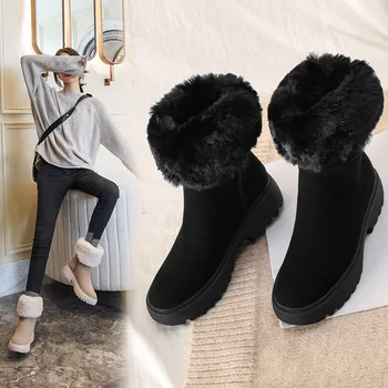 2021 Zimske ženske škornji kvadratnih pete sneg škornji plišastih sneg škornji toplo platformo Jate slip čevlji ženska Ženska AC122