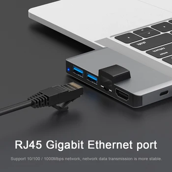 Rocketek USB tip c 3.1 Tip-C 3.0 Hub 4K HDMI je združljiv Rj45 Gigabit Ethernet Adapter TF/SD Card Reader PD za MacBook Pro/Zrak