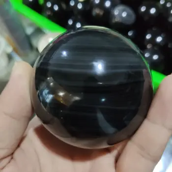 70 mm Naravnih Obsidian Black Rainbow Cat eye Področju Kristalno Kroglo Zdravilni Kamen