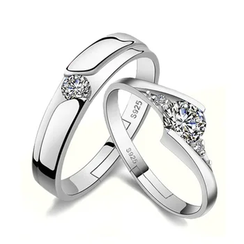 Trgovini 925 sterling silver fashion sijoče kristalno ljubitelje poročni prstani, nakit za ženske, za moške odprite prst prstan padec ladijskega prometa