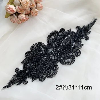 2Pieces/Veliko Black Ivory Beaded Čipke Obliž Aplicirano DIY Haute Couture Poročno Obleko Pribor RS2945