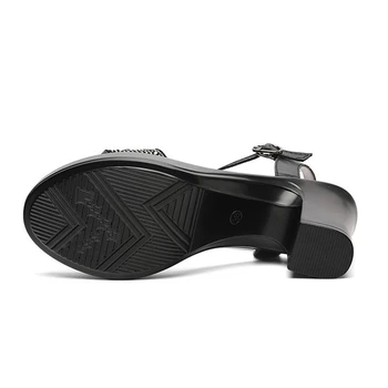 GKTINOO 8 cm Visoke Pete Sandala Ženske Pravega Usnja Čevlji Votlih Sandali Nosorogovo Platformo 2020 Novo Open Toe ženske sandali