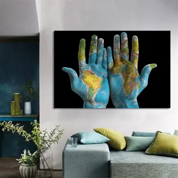 Ustvarjalne Zemljevidu Sveta na Roke Plakatov in Fotografij Wall Art Slikarsko Platno Velikosti Slik za Dnevna Soba Dekoracijo Doma