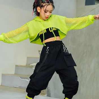 Otroci Hip Hop Oblačila Modni Zeleni pulover s kapuco Vrh Črni Ohlapne Hlače Dvorana Hip Hop Ples, Oblačila, Street Dance Kostumi DQS6238