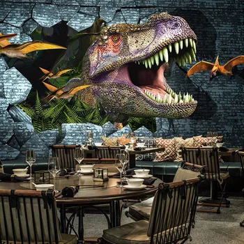 De Papel Parede 3D Paisagem Retro 3D Reliefni Dinozaver Ozadje Zidana Ozadje Cafe, Restavracija Kreativnih Stenske Freske, ki Pokrivajo