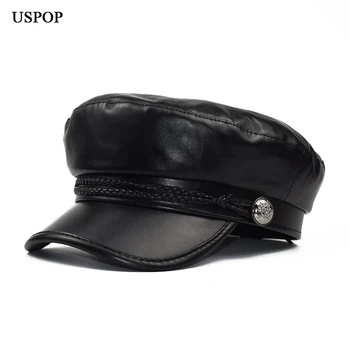 USPOP ženske newsboy kape modni črno PU newsboy skp ravno ščitnik kape Vojaške skp octagonal klobuk