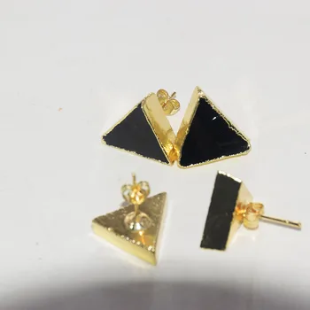 Naravni Črni Obsidian Kamen trikotnik stud uhani za ženske do leta 2020 čare predpisovanjem ploščo gem kamni, nakit, ženski lep