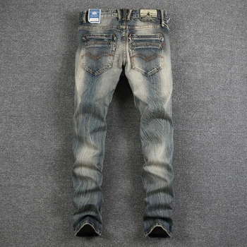 Moda Klasične Kavbojke Moški Slim Fit Traper Hlače Priložnostno Italijanski Letnik Oblikovalec Moške Jeans Bombaž Gumb Preproste Jeans Homme