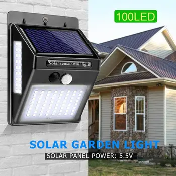 100 LED Sončne Svetlobe Nepremočljiva Senzor Gibanja, Solar Powered Stenske Svetilke za Zunanjo Dekor Vrt Lučka za Sončno svetlobo