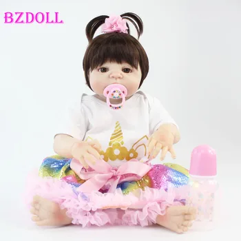 55 cm za Celotno Telo, Silikonski Prerojeni Baby Doll Igrača 22 palčni Vinilni Novorojenčka Princesa Dojenčke Z Samorog Obleko Dekle Bonecas Živ Bebe