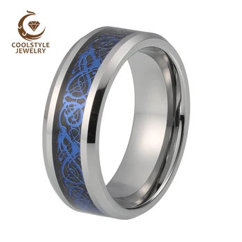 8 MM Volframov Karbid Obroč Poročni prstan S Črnim Ogljikovih Vlaken Blue Dragon Podolgovat Udobje, Fit
