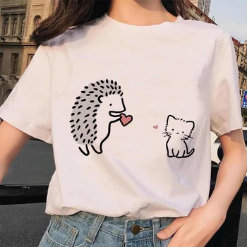 Moda Risanka Ženske majice Kratek Rokav Plus Velikost Ženske T Shirt Hedgehog Tiskanja Vrhovi Harajuku Kpop Tee tshirt Femme