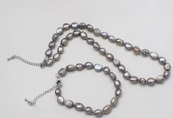 Enega niza sladkovodnih biserov sivo baročno 8-9 mm ogrlica, zapestnica debelo 18 inch FPPJ narave kroglice darilo