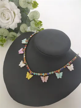 Vroče prodaje Priljubljena Barva za ženske, Ogrlice butterfly Bohemia Nosorogovo Nakit za Dekleta Vratu Verige Slika Obesek Choker