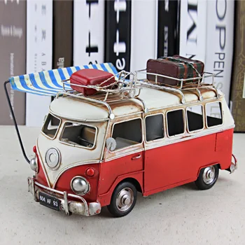 Nostalgičen Letnik Avtobus Model Kovinski Avto Figurice S Krošnjami Doma Okraski Okraski, Avtobus Okraski Namizni Dekor Otroci Igrače