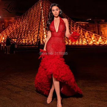Rdeča Povodcem Ženske Seksi Stranka Halje Backless Dolgo Slaven Večerne Obleke Arabski Dubaj Prom Obleke 2020 Vestidos De Praznik