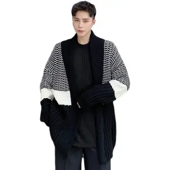 IEFB / oblačila za moške korejskem slogu zgosti tkane Britanski stil svoboden jopico vse-match barvo mozaik pulover plašč 9Y4171