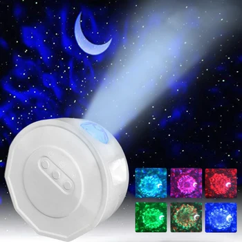 6 Barv, Novih Zvezdnato Nebo Projektor LED Luna Star Meglica Noč Svetlobe Otrok Spalnica Ocean Val Vode Daljinski upravljalnik USB Nočna Lučka