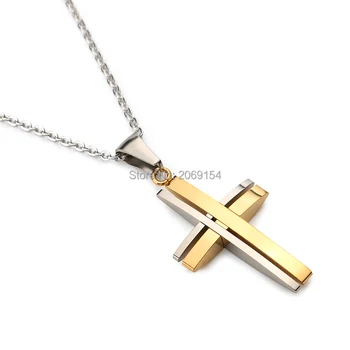 Moški Ogrlica Križ Zlat Obesek, Modni, Klasični Križ Nakit Iz Nerjavečega Jekla Metal Krog Čar Titana Verige