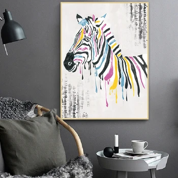Partitura in Barvne Zebra Platno Slikarstvo Povzetek Živali Wall Art Tisk Plakatov Skandinavskih Stenske Slike za Dom Design